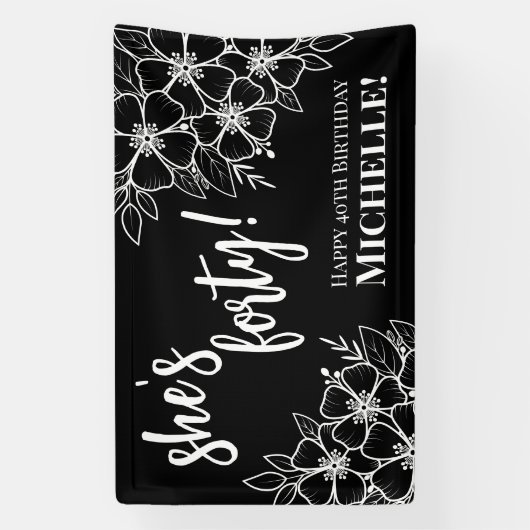 Veertig Zwart Wit 40e Verjaardagsfeestje Spandoek (Verticaal)