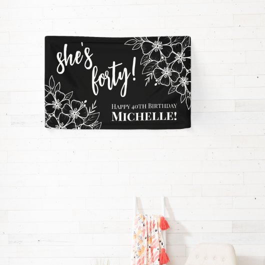 Veertig Zwart Wit 40e Verjaardagsfeestje Spandoek (Insitu)