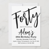 Veertig Zwart & Wit Modern 40e Verjaardagsfeest Kaart (Voorkant)