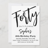 Veertig Zwart & Wit Modern 40e Verjaardagsfeest Kaart (Voorkant)