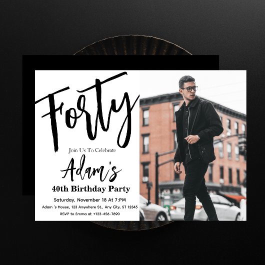 Veertig Zwart & Wit Modern 40e Verjaardagsfeest Kaart