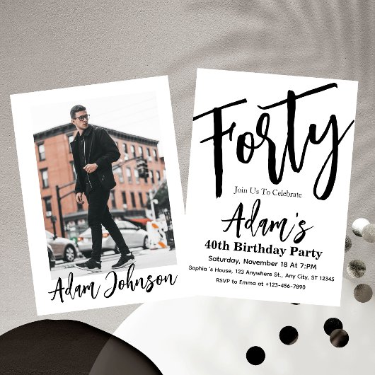 Veertig Zwart & Wit Modern 40e Verjaardagsfeest Kaart