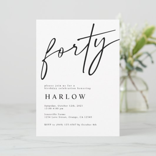 Veertig zwarte en witte uitnodiging (Staand voorkant)