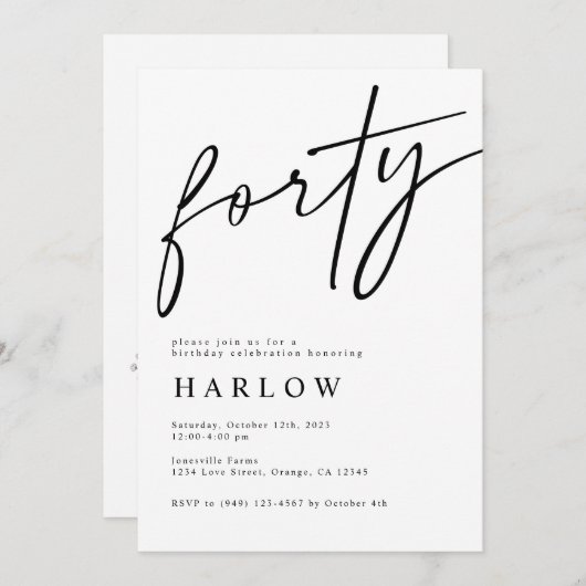 Veertig zwarte en witte uitnodiging (Voorkant / Achterkant)