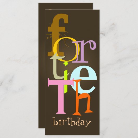 Veertigste / 40e verjaardag van uitnodigingen van (Voorkant / Achterkant)