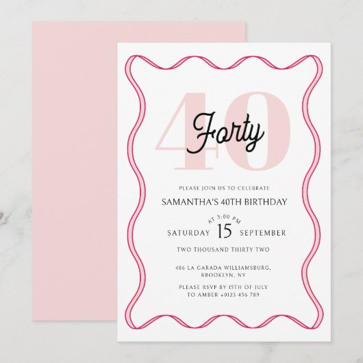 Veertigste Retro Wavy Borders 40ste verjaardag Kaart (Voorkant / Achterkant)