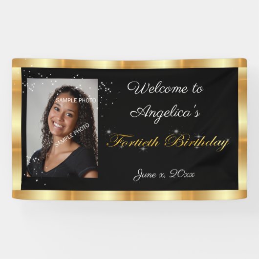 Veertigste verjaardag, Gouden glitter, Sparkle Spandoek (Horizontaal)