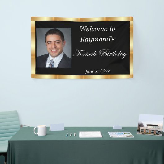 Veertigste verjaardag, goudfolie, zwart spandoek (Beurs)