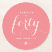 Veertigste verjaardag uitnodiging Glamoureuze Roze Ronde Kartonnen Onderzetter (Voorkant)