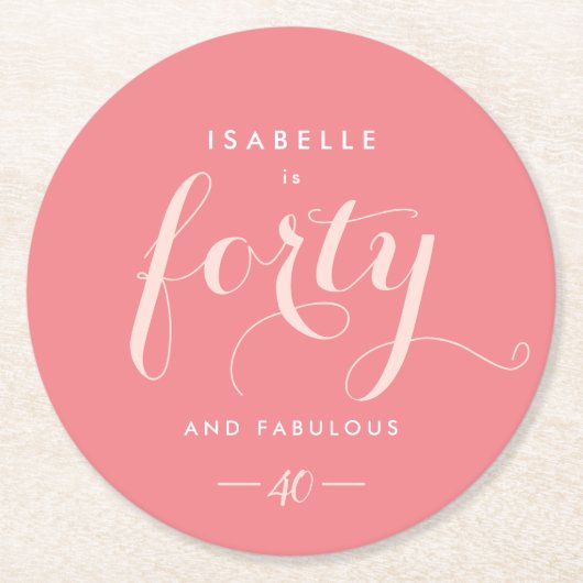 Veertigste verjaardag uitnodiging Glamoureuze Roze Ronde Kartonnen Onderzetter (Voorkant)