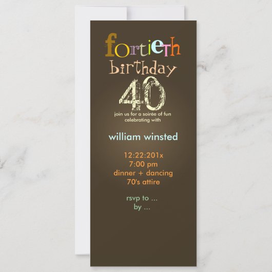 Veertigste verjaardag van de uitnodigingen (Achterkant)