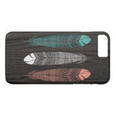Veertjes getekend op houtnerf iPhone 7 Plus Hoesje (Achterkant (Horizontaal))