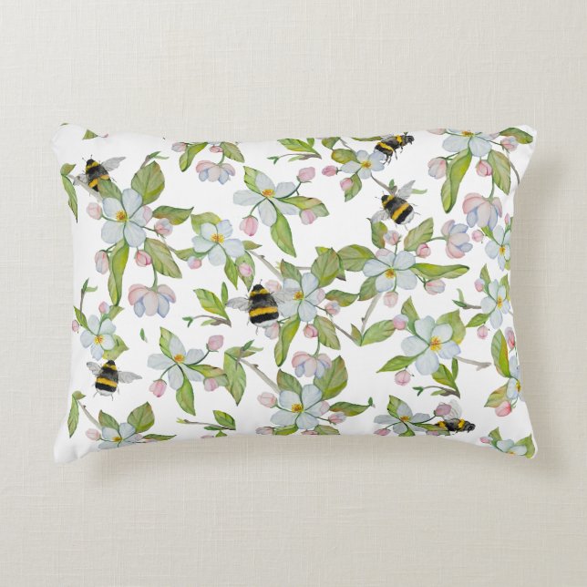 Veertuinbloei en hommels accent kussen (Voorkant)