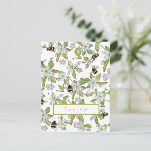 Veertuinbloei en hommels briefkaart (Staand voorkant)