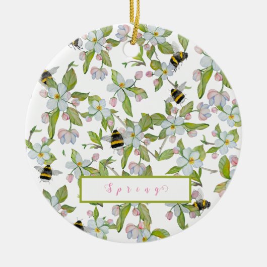 Veertuinbloei en hommels keramisch ornament (Voorkant)