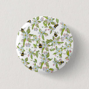 Veertuinbloei en hommels ronde button 3,2 cm
