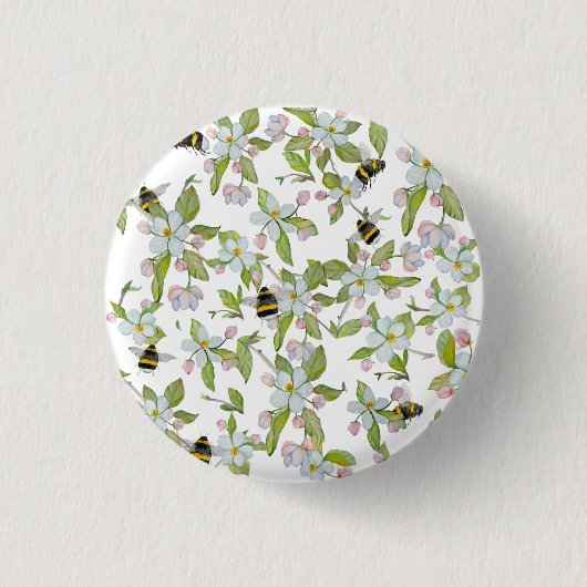 Veertuinbloei en hommels ronde button 3,2 cm (Voorkant)