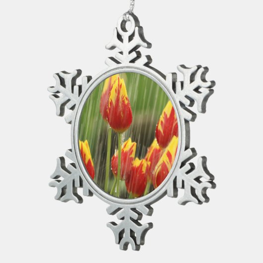 Veertulpen Tin Sneeuwvlok Ornament (Rechts)
