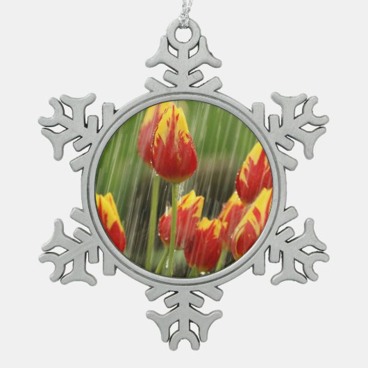 Veertulpen Tin Sneeuwvlok Ornament (Voorkant)