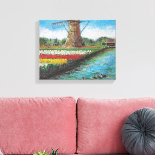 Veertulpen Windmill Landscape Holland Painting Canvas Afdruk (Insitu (Woonkamer))