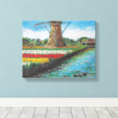 Veertulpen Windmill Landscape Holland Painting Canvas Afdruk (Insitu (Houten vloer))