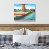 Veertulpen Windmill Landscape Holland Painting Canvas Afdruk (Insitu (Slaapkamer))