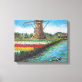 Veertulpen Windmill Landscape Holland Painting Canvas Afdruk (Voorkant)
