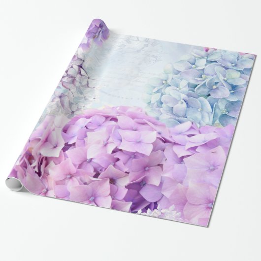 Veerventilator Hydrangea Pastel Collage Cadeaupapier (Uitgerold)