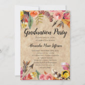 Veerveren strijken bloemen Rustic Graduc Party Kaart (Voorkant)