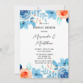 Veerverf blauw Oranje Florals Couples Shower in Kaart (Voorkant)