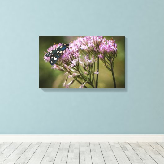 Veervlieg op wilde bloemen canvas afdruk (Insitu (Houten vloer))