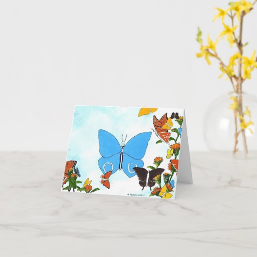 Veervlindercollage gevouwen kaart (Gele Bloem)