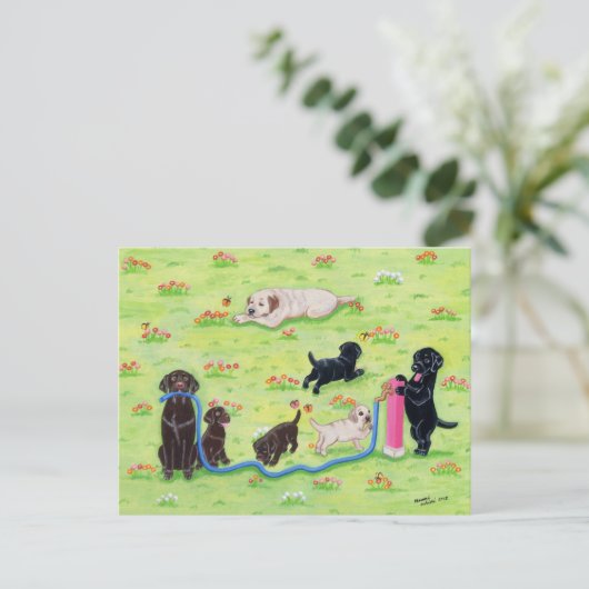 Veervloed Labradors schilderen Briefkaart (Staand voorkant)