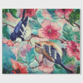 Veervogels die papierbloemen op hun vloerbedekking cadeaupapier (Vlak)