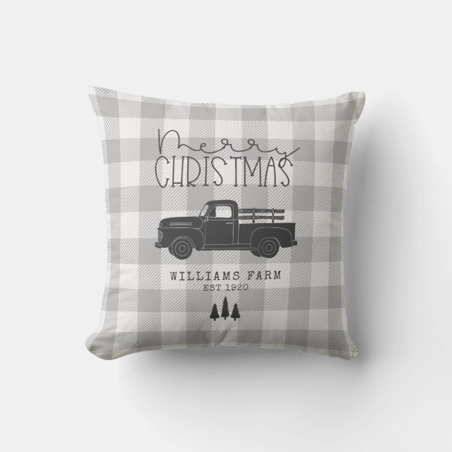  veeteelt Truck Grey Buffalo Check Name Kussen (Voorkant)