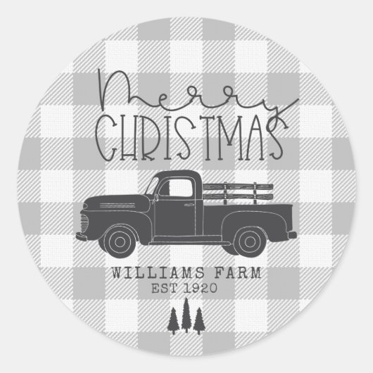  veeteelt Truck Grey Buffalo Check Name Ronde Sticker (Voorkant)