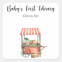 Veg Baby Shower bookplate - baby's first library Vierkante Sticker