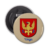 Vega Heraldic Arms op perkament stijl terug Button Flesopener (Voorkant)