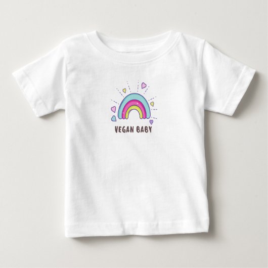Vegan Baby T-Shirt - Regenboog en hart - 0-24 maan (Voorkant)