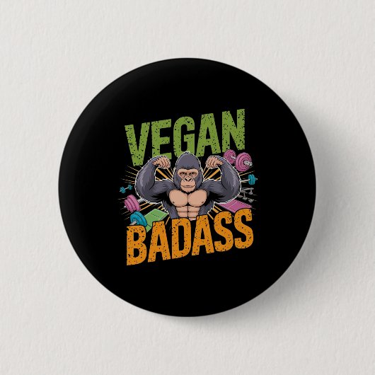 Vegan Bodybuilder Gewichtheffer Gorilla Ronde Button 5,7 Cm (Voorkant)
