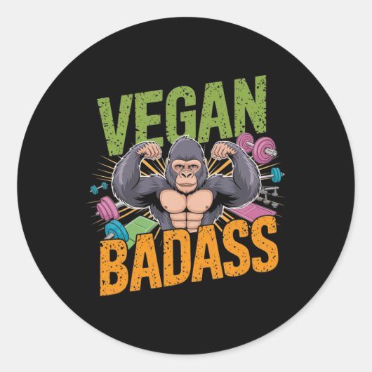 Vegan Bodybuilder Gewichtheffer Gorilla Ronde Sticker (Voorkant)