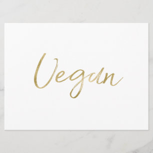 "Vegan" Bord Stijlvolle Gouden Handlettering Kaart