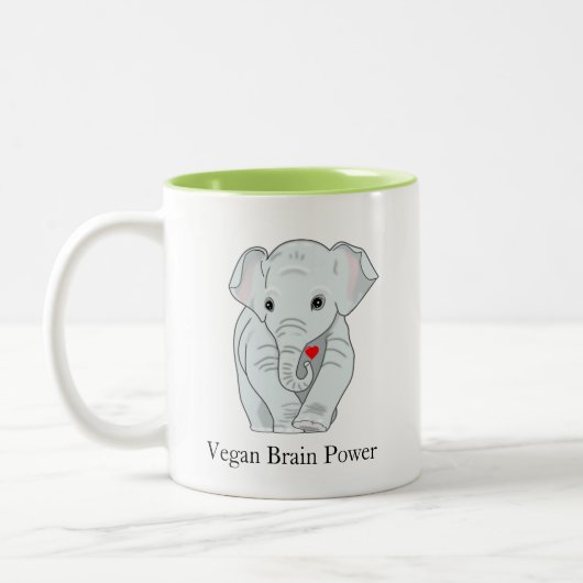Vegan Brain Power Elephant Holding a Heart Tweekleurige Koffiemok (Links)