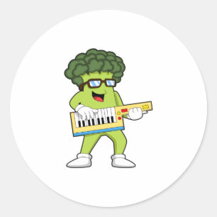 Vegan Broccoli op Muziek met Guitar Ronde Sticker