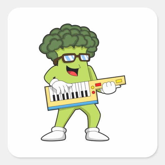 Vegan Broccoli op Muziek met Guitar Vierkante Sticker (Voorkant)