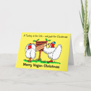 Vegan Cartoon Kalkoenen Lockdown Kerst Feestdagen Kaart