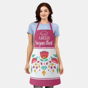 Vegan Chef florale fuchsia roos kleurrijk Schort
