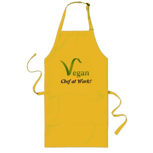 Vegan Chef op Work Yellow long Apron Lang Schort (Voorkant)