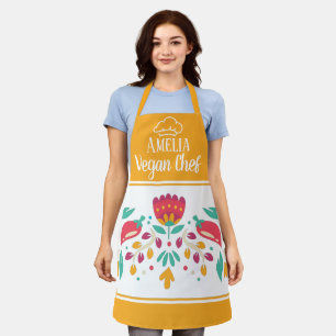 Vegan Chef pet floral fel geel kleurrijk Schort