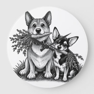 Vegan Corgi & Chihuahua met Wortels Grote Klok